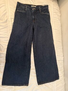 Levi's Dark Blue Mid-Rise Wide Leg Flare Jeans